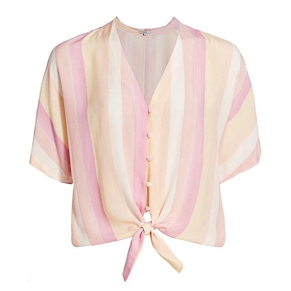 Rails XS Sunrise Stripe Pastel Button Down Tie Front Crop Thea Top Blouse - Picture 15 of 15